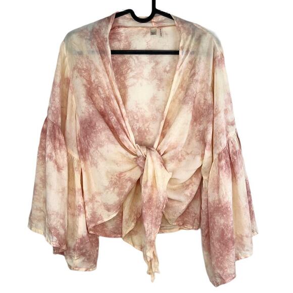 Elan Peach and Mauve Tie Dye Resort Wear Bohemian Tie Front Coverup One Size - Picture 2 of 8